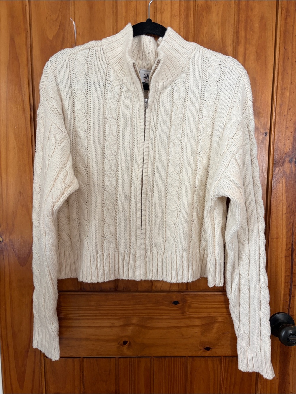 Cabi Eastwood Cardigan Knit Zip Front Cropped  Sweater Jacket Cream Medium NWT